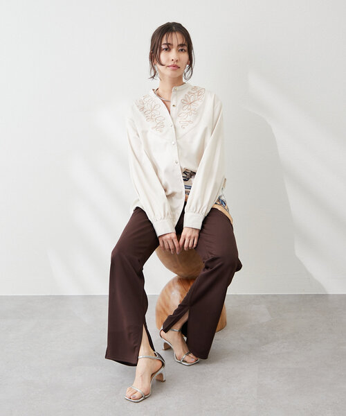 Remind me and forever（リマインドミーアンドフォーエバー）の「【@kana__18sセレクト】-3kg裾スリットフレアーパンツ（その他パンツ・レディース・ブラック/ダークブラウン/ブラウン/スミクロ・LARGE/MEDIUM）」の12枚目の写真