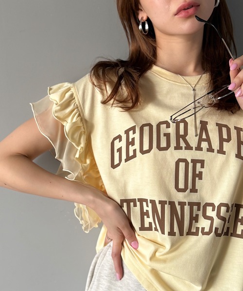 セール】【mily bilet】可愛さふわり2倍増し！ ダブルフリル袖カレッジ