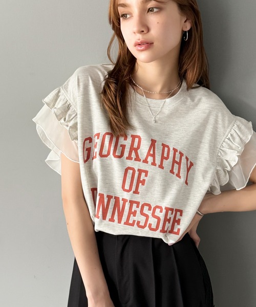 セール】【mily bilet】可愛さふわり2倍増し！ ダブルフリル袖カレッジ