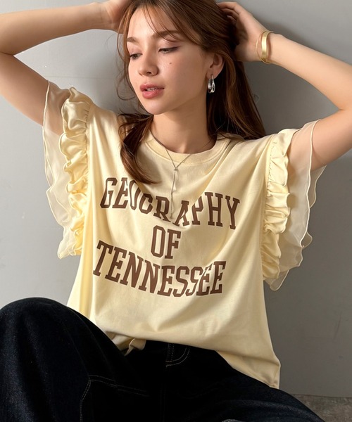 セール】【mily bilet】可愛さふわり2倍増し！ ダブルフリル袖カレッジ