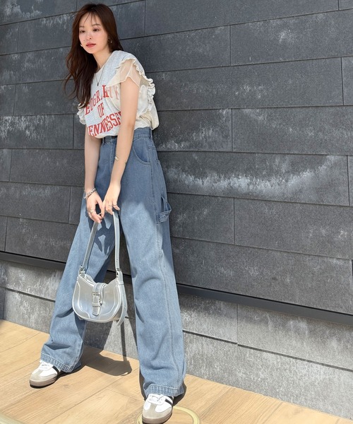 mily bilet（ミウィビレット）の「【mily bilet】可愛さふわり2倍増し！ ダブルフリル袖カレッジライクロゴゆるTシャツ（Tシャツ/カットソー・レディース・オートミール/イエロー/オフホワイト・LARGE/MEDIUM/SMALL/X-LARGE）」の13枚目の写真