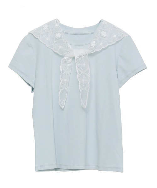 Rejoule(リジュール)の「レーススカーフ付き クロップド丈コンパクトTシャツ(Tシャツ/カットソー・レディース・チャコールグレー/ライトイエロー/ライトブルー/ホワイト・FREE)」の19枚目の写真