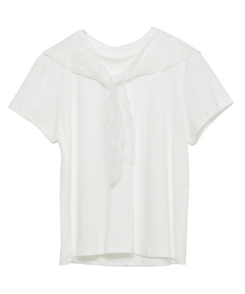 Rejoule(リジュール)の「レーススカーフ付き クロップド丈コンパクトTシャツ(Tシャツ/カットソー・レディース・チャコールグレー/ライトイエロー/ライトブルー/ホワイト・FREE)」の17枚目の写真