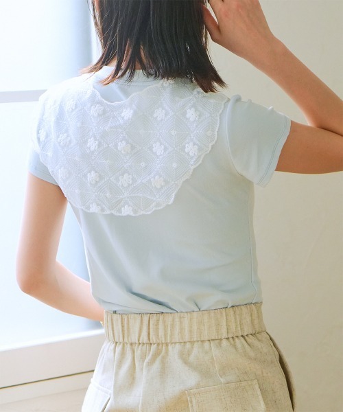 Rejoule(リジュール)の「レーススカーフ付き クロップド丈コンパクトTシャツ(Tシャツ/カットソー・レディース・チャコールグレー/ライトイエロー/ライトブルー/ホワイト・FREE)」の12枚目の写真