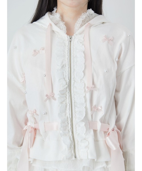 Ank Rouge（アンクルージュ）の「フリルリボンショートパーカー（パーカー・レディース・ホワイト/ピンク/ブラック・M）」の6枚目の写真