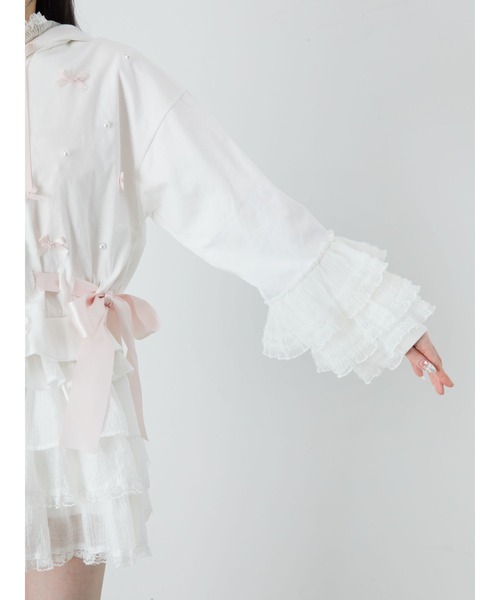 Ank Rouge（アンクルージュ）の「フリルリボンショートパーカー（パーカー・レディース・ホワイト/ピンク/ブラック・M）」の7枚目の写真