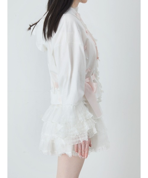 Ank Rouge（アンクルージュ）の「フリルリボンショートパーカー（パーカー・レディース・ホワイト/ピンク/ブラック・M）」の8枚目の写真