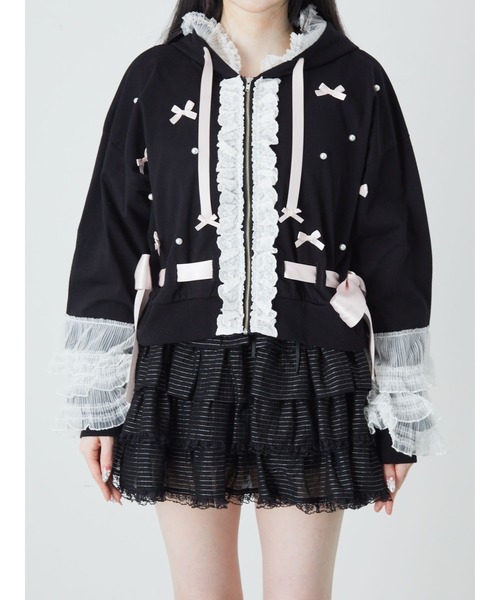 Ank Rouge（アンクルージュ）の「フリルリボンショートパーカー（パーカー・レディース・ホワイト/ピンク/ブラック・M）」の16枚目の写真