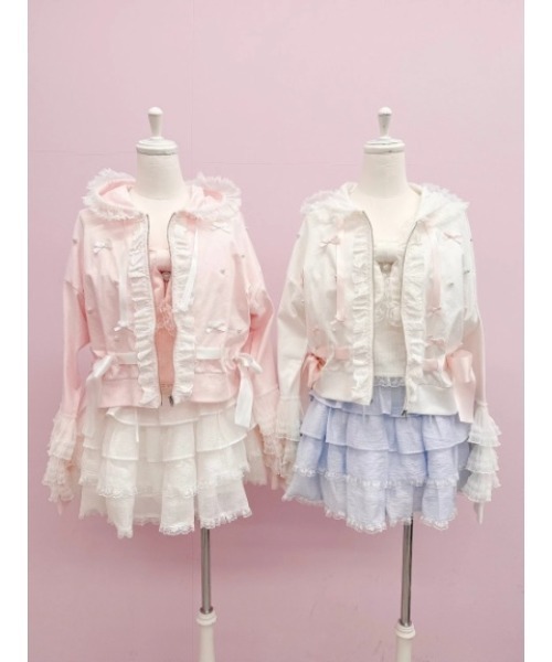 Ank Rouge（アンクルージュ）の「フリルリボンショートパーカー（パーカー・レディース・ホワイト/ピンク/ブラック・M）」の9枚目の写真