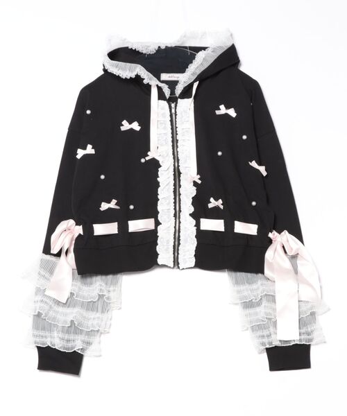 Ank Rouge（アンクルージュ）の「フリルリボンショートパーカー（パーカー・レディース・ホワイト/ピンク/ブラック・M）」の13枚目の写真