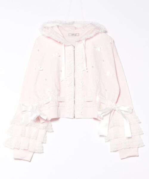 Ank Rouge（アンクルージュ）の「フリルリボンショートパーカー（パーカー・レディース・ホワイト/ピンク/ブラック・M）」の14枚目の写真