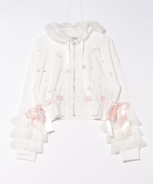 Ank Rouge（アンクルージュ）の「フリルリボンショートパーカー（パーカー・レディース・ホワイト/ピンク/ブラック・M）」の4枚目の写真
