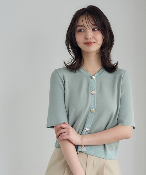 12Twelve Agenda(トゥエルブ アジェンダ)の「アソート金釦5分袖カーディガン(カーディガン/ボレロ・レディース・オフホワイト/チャコールグレー/サックスブルー/ミント/オレンジ・M)」の6枚目の写真