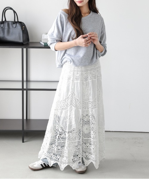 AMELY(エミリー)の「クロシェ編みフレアスカート(スカート・レディース・ホワイト/ベージュ・フリー)」の4枚目の写真