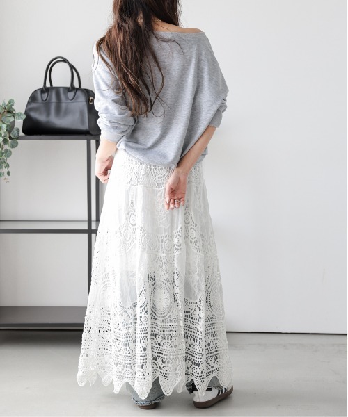 AMELY(エミリー)の「クロシェ編みフレアスカート(スカート・レディース・ホワイト/ベージュ・フリー)」の6枚目の写真