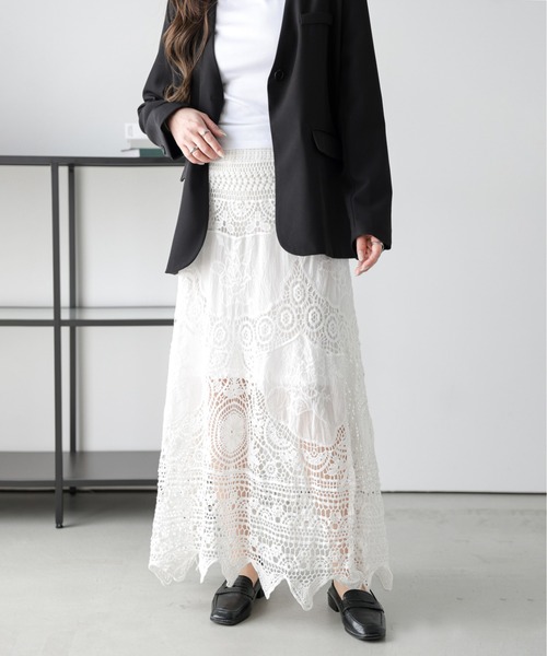 AMELY(エミリー)の「クロシェ編みフレアスカート(スカート・レディース・ホワイト/ベージュ・フリー)」の8枚目の写真