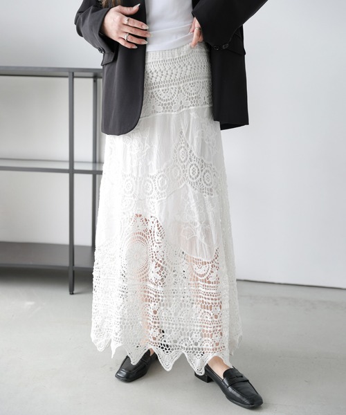 AMELY(エミリー)の「クロシェ編みフレアスカート(スカート・レディース・ホワイト/ベージュ・フリー)」の10枚目の写真