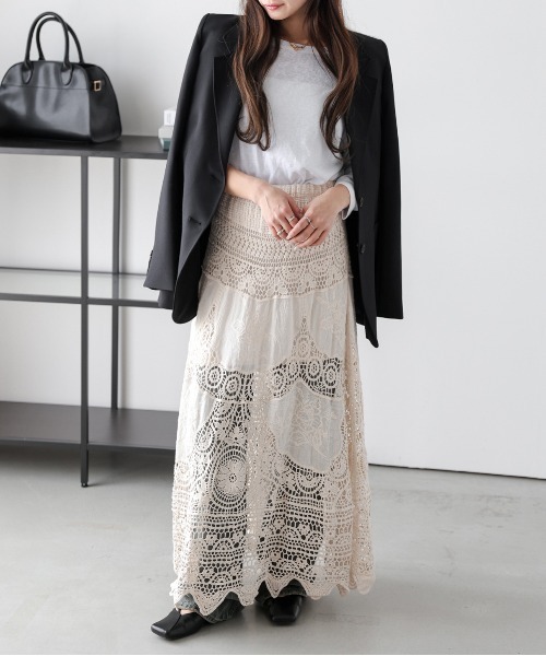 AMELY(エミリー)の「クロシェ編みフレアスカート(スカート・レディース・ホワイト/ベージュ・フリー)」の12枚目の写真