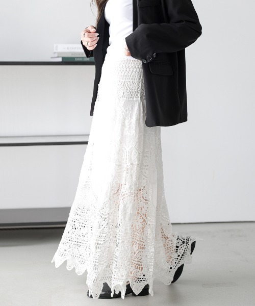 AMELY(エミリー)の「クロシェ編みフレアスカート(スカート・レディース・ホワイト/ベージュ・フリー)」の7枚目の写真