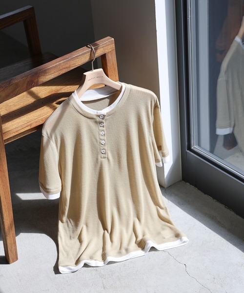 レイヤードライクヘンリーネックシアートップス（Tシャツ/カットソー