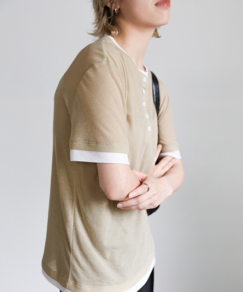 select MOCA(セレクトモカ)の「レイヤードライクヘンリーネックシアートップス(Tシャツ/カットソー・レディース・ベージュ/チャコール/グレー・FREE)」の20枚目の写真