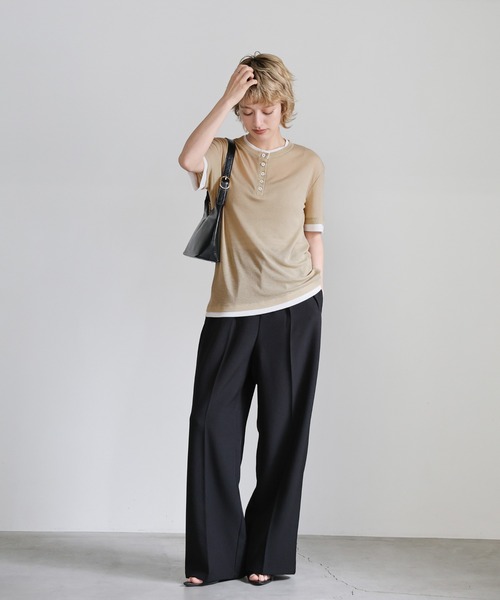 select MOCA(セレクトモカ)の「レイヤードライクヘンリーネックシアートップス(Tシャツ/カットソー・レディース・ベージュ/チャコール/グレー・FREE)」の5枚目の写真