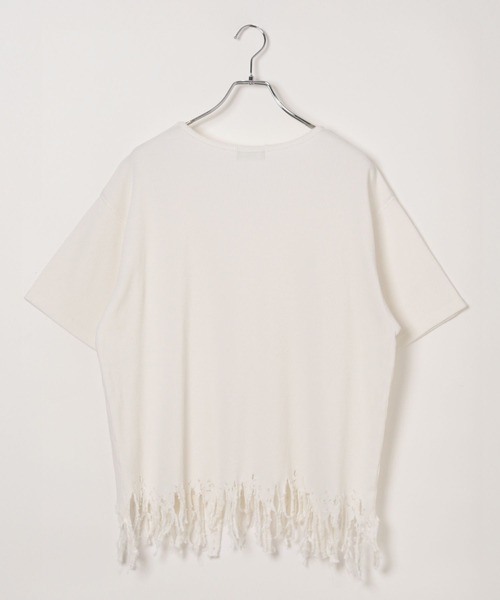 Anui（アニュイ）の「【UNISEX/選べる着丈】ダメージルーズテレコTシャツ（Tシャツ/カットソー・レディース・オフホワイト/スミクロ・SMALL/MEDIUM）」の4枚目の写真