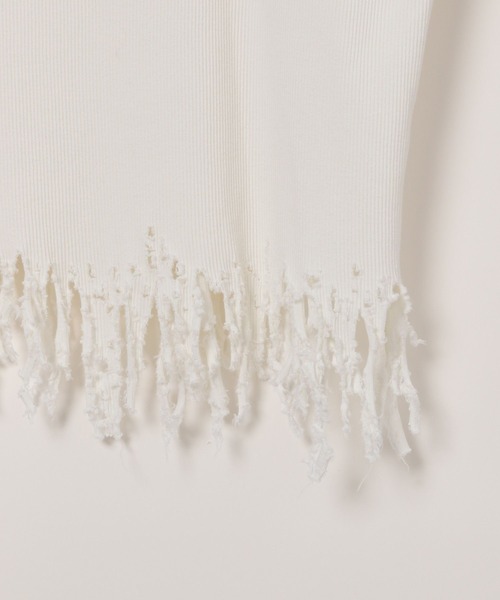 Anui（アニュイ）の「【UNISEX/選べる着丈】ダメージルーズテレコTシャツ（Tシャツ/カットソー・レディース・オフホワイト/スミクロ・SMALL/MEDIUM）」の9枚目の写真