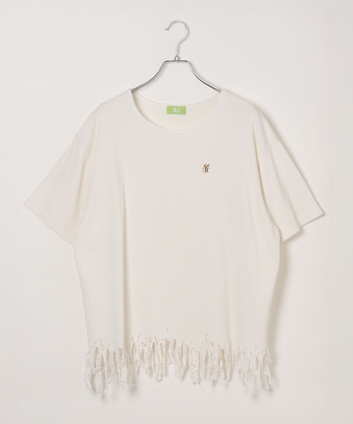 Anui（アニュイ）の「【UNISEX/選べる着丈】ダメージルーズテレコTシャツ（Tシャツ/カットソー・レディース・オフホワイト/スミクロ・SMALL/MEDIUM）」の3枚目の写真