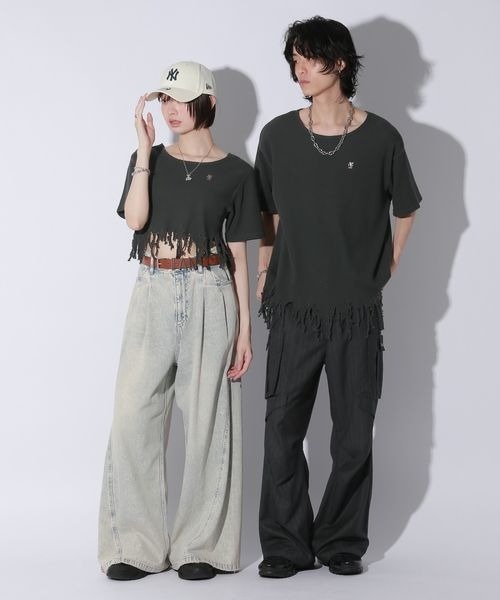 Anui（アニュイ）の「【UNISEX/選べる着丈】ダメージルーズテレコTシャツ（Tシャツ/カットソー・レディース・オフホワイト/スミクロ・SMALL/MEDIUM）」の13枚目の写真