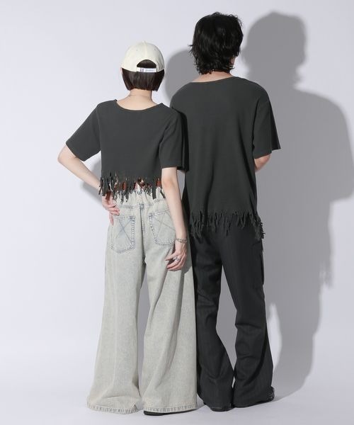 Anui（アニュイ）の「【UNISEX/選べる着丈】ダメージルーズテレコTシャツ（Tシャツ/カットソー・レディース・オフホワイト/スミクロ・SMALL/MEDIUM）」の14枚目の写真