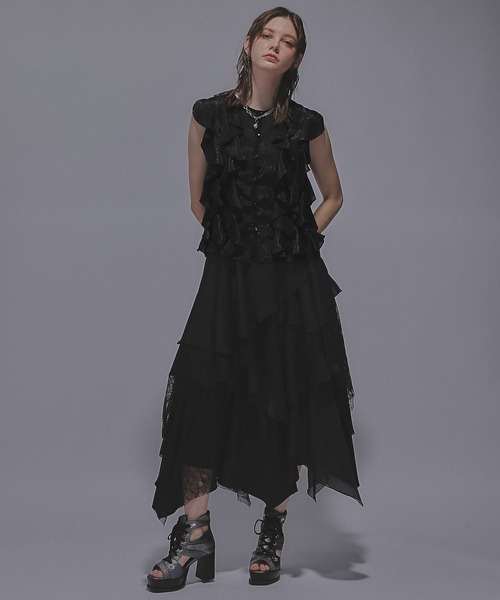 HARE（ハレ）の「ノースリーブフリルシャツ(HARE)（シャツ/ブラウス・レディース・ライトグレー/ブラック・FREE）」の3枚目の写真