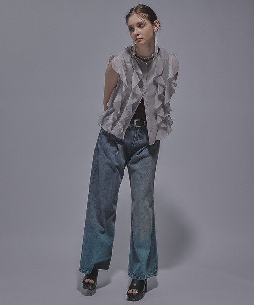 HARE（ハレ）の「ノースリーブフリルシャツ(HARE)（シャツ/ブラウス・レディース・ライトグレー/ブラック・FREE）」の5枚目の写真