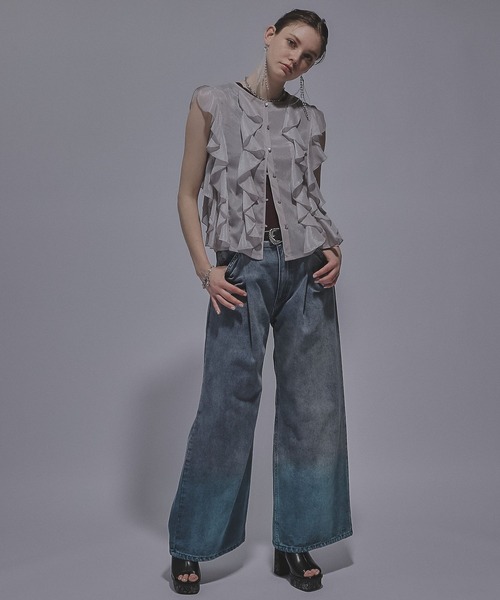 HARE（ハレ）の「ノースリーブフリルシャツ(HARE)（シャツ/ブラウス・レディース・ライトグレー/ブラック・FREE）」の6枚目の写真