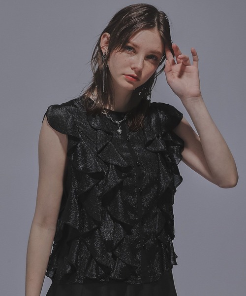 HARE（ハレ）の「ノースリーブフリルシャツ(HARE)（シャツ/ブラウス・レディース・ライトグレー/ブラック・FREE）」の7枚目の写真