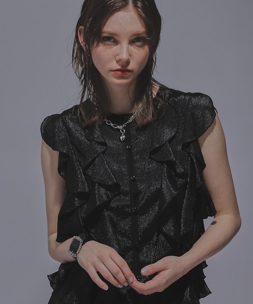 HARE（ハレ）の「ノースリーブフリルシャツ(HARE)（シャツ/ブラウス・レディース・ライトグレー/ブラック・FREE）」の10枚目の写真