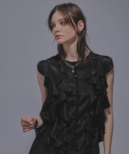 HARE（ハレ）の「ノースリーブフリルシャツ(HARE)（シャツ/ブラウス・レディース・ライトグレー/ブラック・FREE）」の11枚目の写真