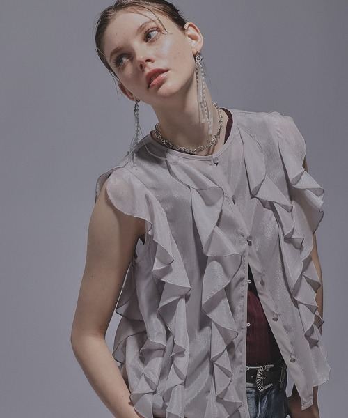 HARE（ハレ）の「ノースリーブフリルシャツ(HARE)（シャツ/ブラウス・レディース・ライトグレー/ブラック・FREE）」の12枚目の写真