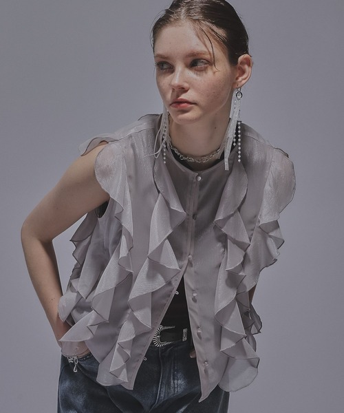 HARE（ハレ）の「ノースリーブフリルシャツ(HARE)（シャツ/ブラウス・レディース・ライトグレー/ブラック・FREE）」の14枚目の写真