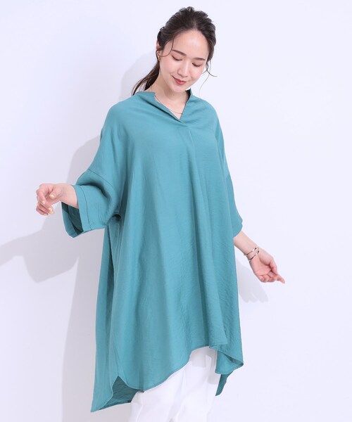 SHOO・LA・RUE（シューラルー）の「【洗える/S-LL/ひんやり】ゆったりチュニックワンピース（チュニック・レディース・ブラック/ブラウン系その他/ブルーグリーン/ナチュラル・01/02/03/04）」の10枚目の写真