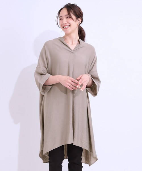 SHOO・LA・RUE（シューラルー）の「【洗える/S-LL/ひんやり】ゆったりチュニックワンピース（チュニック・レディース・ブラック/ブラウン系その他/ブルーグリーン/ナチュラル・01/02/03/04）」の18枚目の写真