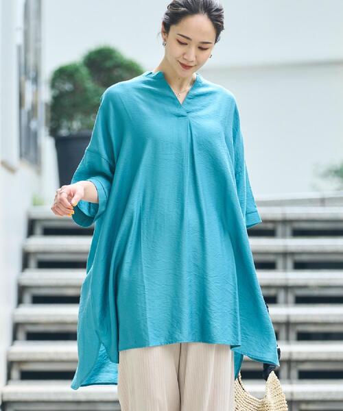 SHOO・LA・RUE（シューラルー）の「【洗える/S-LL/ひんやり】ゆったりチュニックワンピース（チュニック・レディース・ブラック/ブラウン系その他/ブルーグリーン/ナチュラル・01/02/03/04）」の4枚目の写真