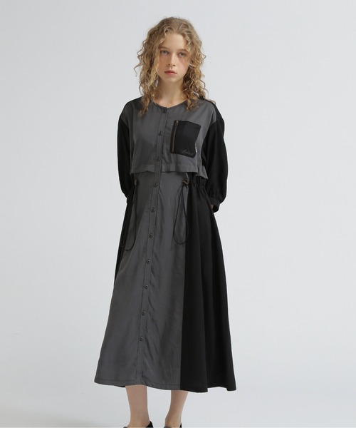 AVIREX（アヴィレックス）の「COLOR SCHEME LONG SHIRTS/カラースケームロングシャツ（シャツワンピース・レディース・ブラック/ベージュ/オリーブ・F）」の2枚目の写真