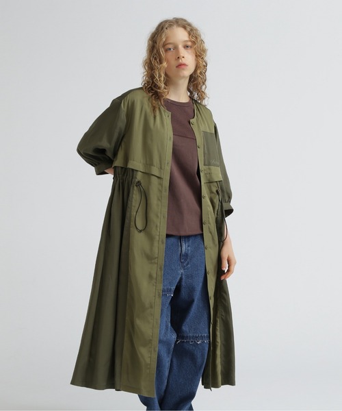 AVIREX（アヴィレックス）の「COLOR SCHEME LONG SHIRTS/カラースケームロングシャツ（シャツワンピース・レディース・ブラック/ベージュ/オリーブ・F）」の15枚目の写真