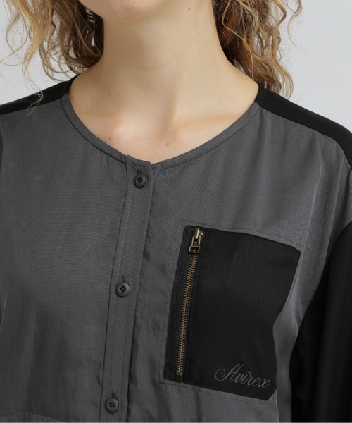 AVIREX（アヴィレックス）の「COLOR SCHEME LONG SHIRTS/カラースケームロングシャツ（シャツワンピース・レディース・ブラック/ベージュ/オリーブ・F）」の8枚目の写真
