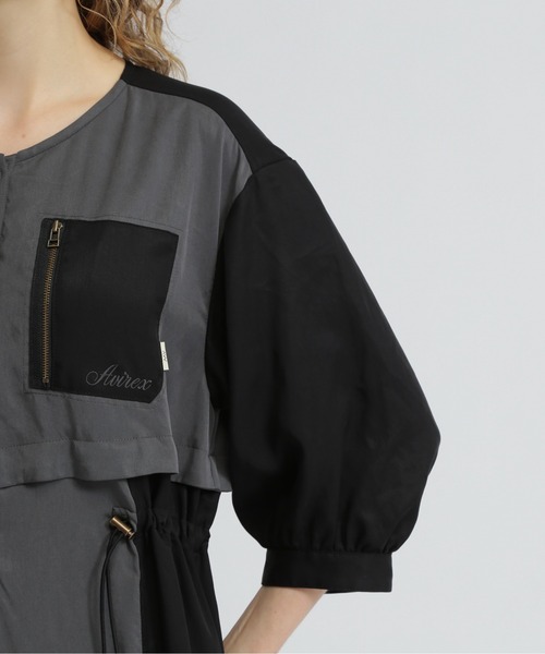 AVIREX（アヴィレックス）の「COLOR SCHEME LONG SHIRTS/カラースケームロングシャツ（シャツワンピース・レディース・ブラック/ベージュ/オリーブ・F）」の7枚目の写真