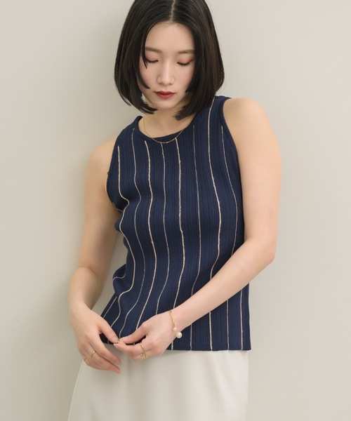NEUNA（ヌナ）の「マルチストライプニットタンクトップ（タンクトップ・レディース・ネイビー/ブルー/ベージュ・FREE）」の6枚目の写真