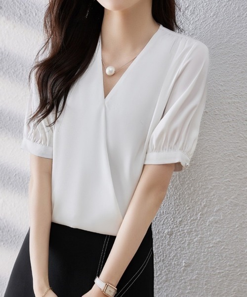 Beststore(ベストストア)の「トップス vネック シャツブラウス 半袖(シャツ/ブラウス・レディース・ホワイト/ピンク・FREE)」の21枚目の写真