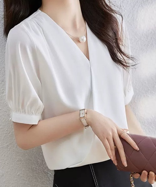 Beststore(ベストストア)の「トップス vネック シャツブラウス 半袖(シャツ/ブラウス・レディース・ホワイト/ピンク・FREE)」の18枚目の写真
