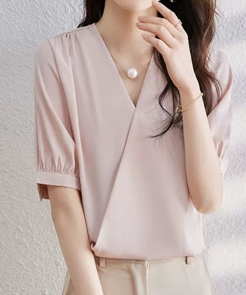 Beststore(ベストストア)の「トップス vネック シャツブラウス 半袖(シャツ/ブラウス・レディース・ホワイト/ピンク・FREE)」の12枚目の写真